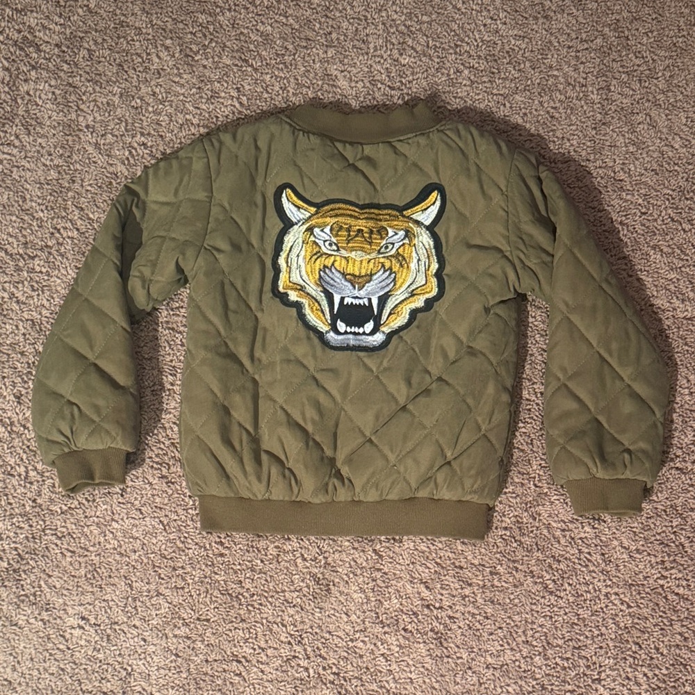 Lola + The Boys Girls Kids Embroidered Tiger Quilted Bomber Flight Jacket Size 8